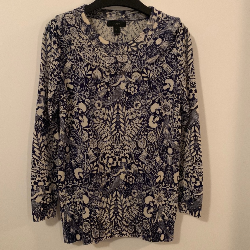 J. Crew sweater with floral/ mermaid print
